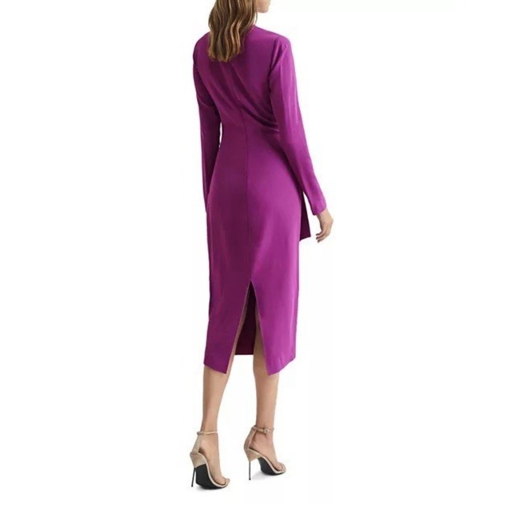 REISS VALENTINA TIE WAIST BODYCON MIDI DRESS IN MAGENDA US 4 NWT